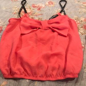 Coral bow crop top